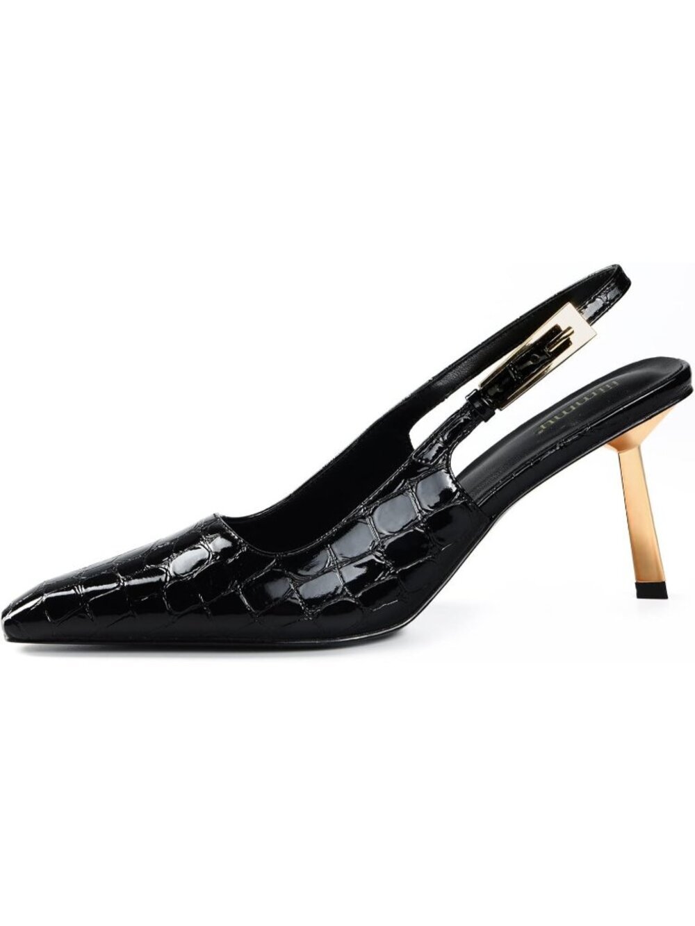 Women's Black Patent leather Closed Toe Shiny Stylish Elegant Slingback Heels